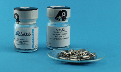 View SOLD OUT - Hydrogen and Carbon in Titanium CRM (H= 0.0052%, C= 0.025%) - 0.25g Pin