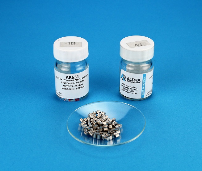 View SOLD OUT - Hydrogen, Oxygen and Nitrogen in Titanium CRM (H= 0.0016%, O= 0.361%, N= 0.0058%) - 0.1g Pin