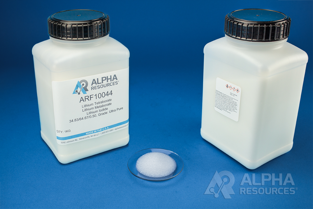 View Lithium Tetraborate/Lithium Metaborate/Lithium Iodide, 34.83/64.67/0.50: Pre-Fused Flux, Ultra Pure Grade