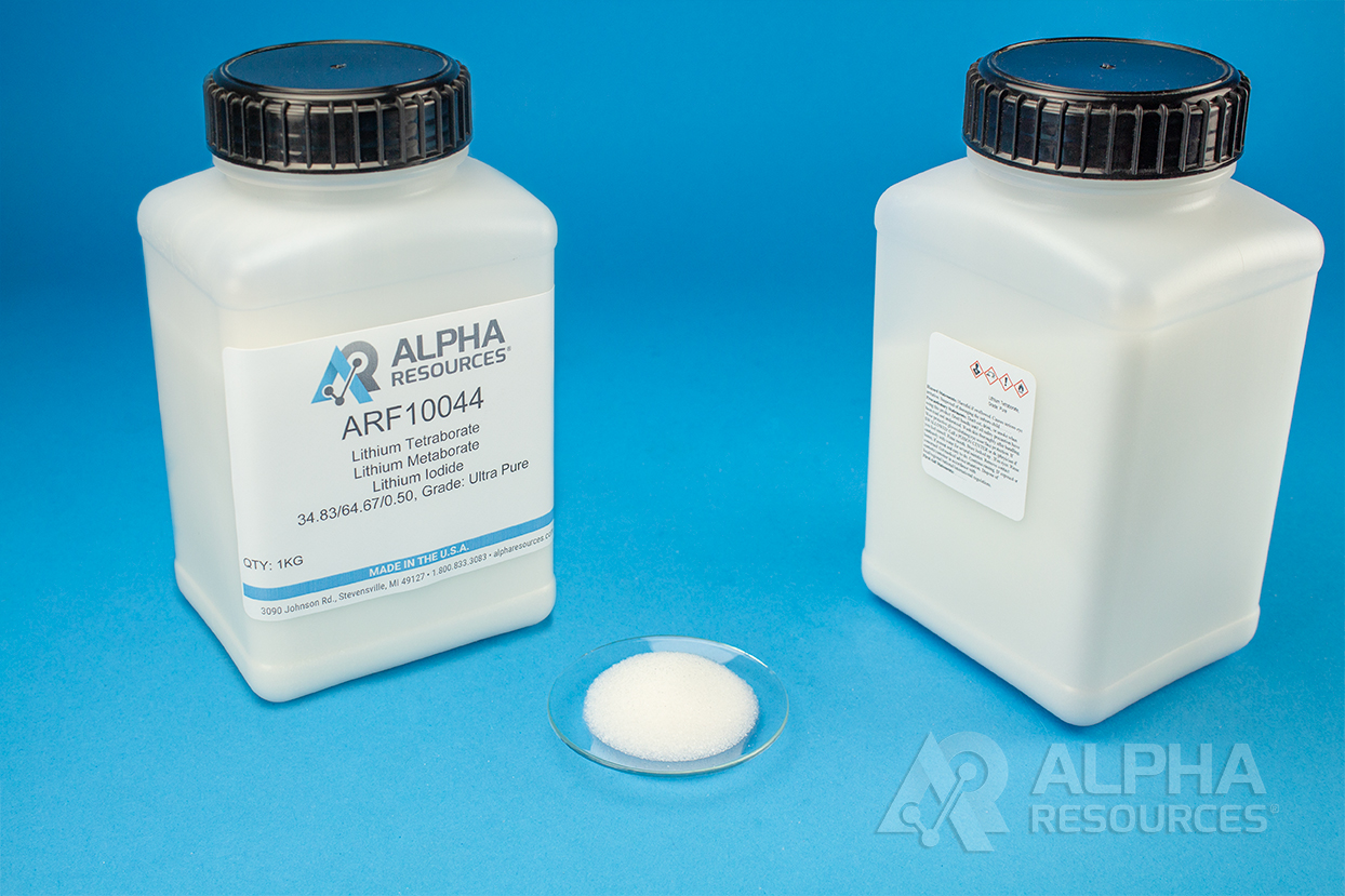 View Lithium Tetraborate/Lithium Metaborate/Lithium Iodide, 34.83/64.67/0.50: Pre-Fused Flux, Ultra Pure Grade